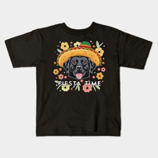 Black Labrador Ready For Fiesta Time Wearing Sombrero Kids T-Shirt